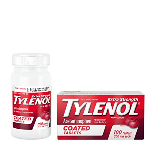 Tylenol Extra Strength Coated Tablets, Acetaminophen Adult Pain Relief & Fever Reducer, 100 ct