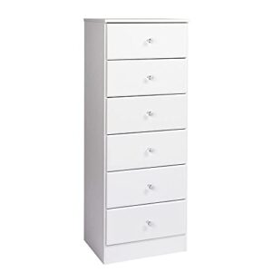 prepac astrid 6-drawer tall chest with acrylic knobs, white