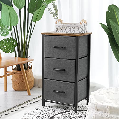 Yoobure Nightstand with 3 Fabric Drawers, Dresser for Bedroom Storage Drawer Tower, Small End Table Bedside Furniture Dressers & Chests Organizer Unit for Closet Hallway Entryway Office College Dorm