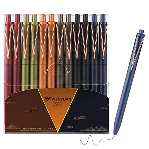 WY WENYUAN Black Pens, Fine Point Smooth Writing Pens, Ballpoint Pens for Journaling, Teacher Cute Pens, 12-pcs Black Ink 1.0 mm Pens Bulk, Aesthetic School Office Supplies Gift for Him