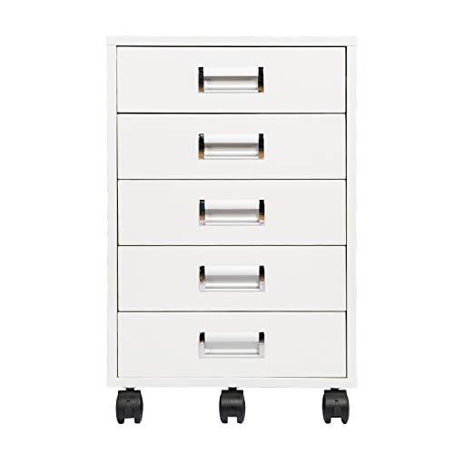 TOPSKY 5 Drawer Mobile Cabinet Fully Assembled Except Casters Built-in Handle (White)