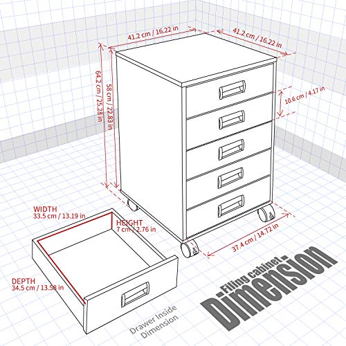 TOPSKY 5 Drawer Mobile Cabinet Fully Assembled Except Casters Built-in Handle (White)