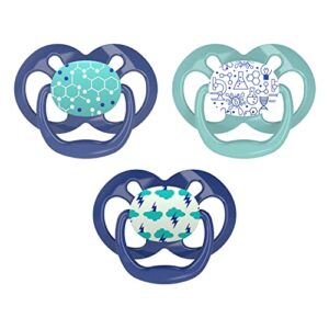 dr. brown’s advantage symmetrical pacifier with air flow, blue glow-in-the-dark, 3-pack, 6-18m