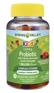 spring valley kids gummy probiotic 1 billion cfu + prebiotic, mixed fruits, 60 gummies