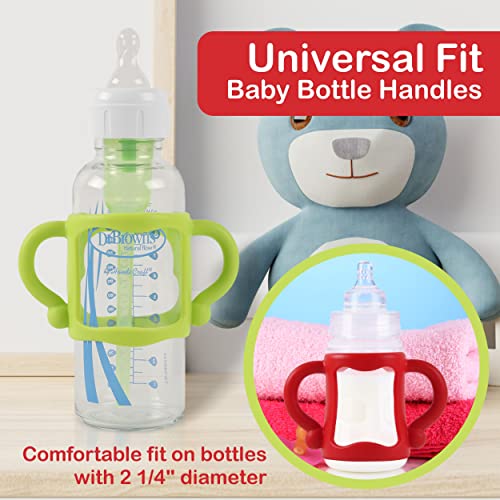 (3-Pack) Bottle Handles for Dr Brown Narrow Baby Bottles with Easy Grip Handles to Hold Their Own Bottle - BPA-Free Soft Silicone - Red Green and Blue