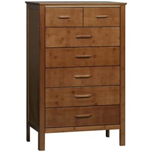 homcom tall dresser for bedroom, 7 drawer dresser, chest of drawers with bamboo frame, brown