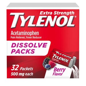 tylenol extra strength dissolve packs with acetaminophen for pain & fever, berry, 32 count (pack of 1)