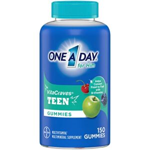 one a day teen for him multivitamin gummies supplement with vitamins a, c, e, b3, b6, b12, calcium, and vitamin d, 150 count