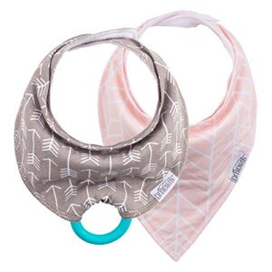 dr. brown’s super soft & absorbent baby bandana bib with snap-on teether, 3m+, 2-pack, arrows & herringbone