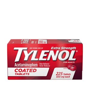 tylenol extra strength coated tablets, acetaminophen adult pain relief & fever reducer, 225 ct