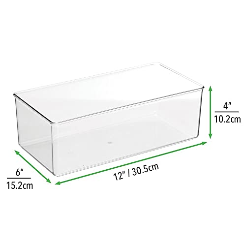 mDesign Long Plastic Drawer Organizer Box, Storage Organizer Bin Container; for Closets, Bedrooms, Use for Leggings, Socks, Ties, Jewelry, Accessories - Lumiere Collection - 4 Pack - Clear