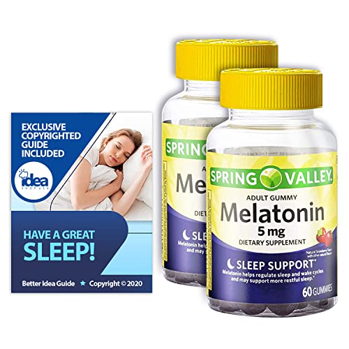 Melatonin Adult Gummies, Sleep Support by Spring Valley, 5 mg, 60 Ct (2 Pack) Bundle with Exclusive "Have a Great Sleep" - Better Idea Guide (3 Items)