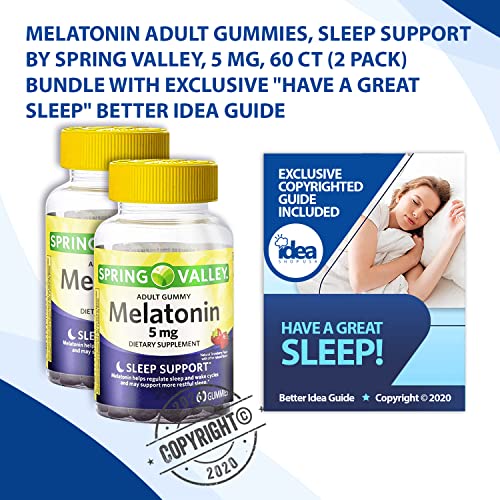 Melatonin Adult Gummies, Sleep Support by Spring Valley, 5 mg, 60 Ct (2 Pack) Bundle with Exclusive "Have a Great Sleep" - Better Idea Guide (3 Items)