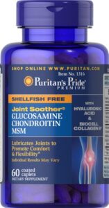 joint soother glucosamine, chondroitin & msm with hyaluronic acid & collagen, 60 count by puritan’s pride, white