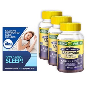 Melatonin Adult Gummies, Extra Strength, Sleep Support by Spring Valley, 10 mg, 60 Ct (3 Pack) Bundle with Exclusive Have a Great Sleep - Better Idea Guide (4 Items)