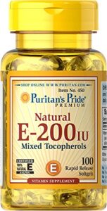puritan’s pride vitamin e 134 mg (200 iu) mixed tocopherols, immune support, 100 count