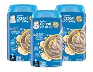 gerber cereal for baby 2nd foods cereal, probiotic oatmeal banana cereal, made with whole grains, real fruit & probiotics, 8-ounce canister (pack of 3)
