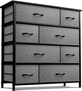 sorbus dresser for bedroom with 8 drawers – tall chest storage tower unit, for closet, hallway, nursery, entryway furniture organization – steel frame, wood top easy pull bins (dark grey)