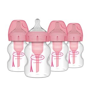 dr. brown’s natural flow options + wide-neck bottle, pink print, 4 pack, 5 ounce