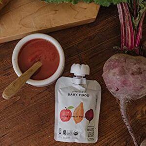 White Leaf Provisions Biodynamic & Organic Baby Food/Snacks — Apple, Sweet Potato & Beet Unsweetened Baby Puree Pouches — Squeezable Baby Food & Toddler Snack– 6 x 90g Organic Pouches