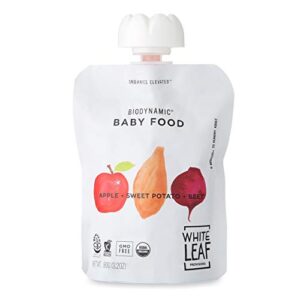 White Leaf Provisions Biodynamic & Organic Baby Food/Snacks — Apple, Sweet Potato & Beet Unsweetened Baby Puree Pouches — Squeezable Baby Food & Toddler Snack– 6 x 90g Organic Pouches