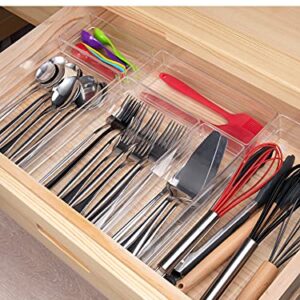 SMARTAKE 29-Piece Drawer Organizer with Non-Slip Silicone Pads, 4-Size Desk Drawer Organizer Trays Storage Tray for Makeup, Jewelries, Utensils in Bedroom Dresser, Office and Kitchen (Clear)