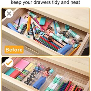 SMARTAKE 29-Piece Drawer Organizer with Non-Slip Silicone Pads, 4-Size Desk Drawer Organizer Trays Storage Tray for Makeup, Jewelries, Utensils in Bedroom Dresser, Office and Kitchen (Clear)