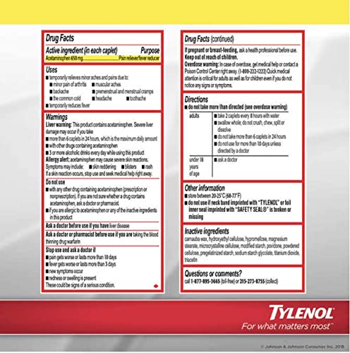 Tylenol Arthritis Pain Reliever 650 Mg, 1 Pack, 290Count