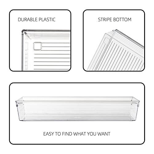 4 Pack 12"x 6" Large Size Clear Plastic Desk Drawer Organizer Tray Bathroom Office Kitchen Utensils Silverware Gadgets Dividers Desk Drawer Storage Bins Container for Dresser Cosmetic Makeup