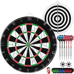 cyeelife 18 inch dartboard with 6 darts set and 18pcs flights+sharpener+16 plastic flight protectors
