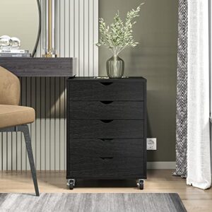 YITAHOME 5 Drawer Chest, Mobile File Cabinet with Wheels, Home Office Storage Dresser Cabinet, Black