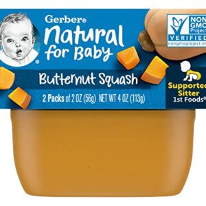 Gerber Natural for Baby 1st Foods Baby Food Tubs, Butternut Squash, Non-GMO Pureed Baby Food, Made with Natural Vegetables, 2 - 2 OZ Tubs/Pack (Pack of 4)