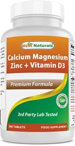 best naturals calcium magnesium zinc with vitamin d3, 300 tablets – calcium 1000 mg, magnesium 400 mg, zinc 25 mg & d3 600 iu per serving (3 tablets)