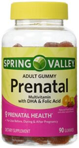 spring valley – prenatal gummy multivitamin with dha & folic acid, fruit flavor, 90 gummies