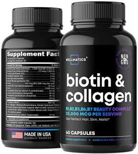 biotin capsules with collagen and keratin – 25000mcg per serving – biotin vitamins for hair, skin and nails – premium biotin supplement for hair growth for women and men – metabolism support – 60 caps