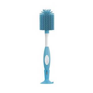 dr. brown’s soft touch no scratch baby bottle cleaning brush nipple cleaner with stand and storage clip, bpa free, blue 1-pack