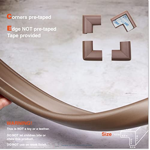 RovingCove Edge Corner Protector Baby Proofing (Large 18ft Edge 8 Corners), Hefty-Fit Heavy-Duty, Soft NBR Rubber Foam, Furniture Fireplace Safety Corner Edge Bumper Guard, 3M Adhesive, Coffee Brown