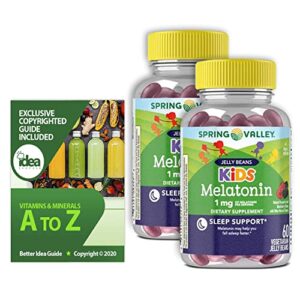 spring valley kids melatonin, 1 mg vegetarian jelly beans supplement, 60 ct (2 pack) bundle with exclusive vitamins & minerals – a to z – better idea guide (3 items)