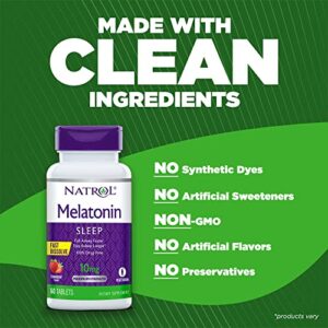 Natrol Melatonin Fast Dissolve Tablets, Helps You Fall Asleep Faster, Stay Asleep Longer, Easy to Take, Dissolve in Mouth, Strengthen Immune System, Maximum Strength, Strawberry Flavor, 10mg, 60 Count