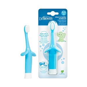 dr. brown’s infant-to-toddler training toothbrush, soft for baby’s first teeth, blue elephant, bpa free, 0-3 years