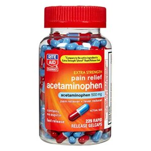 rite aid extra strength 500 mg acetaminophen pain relief, rapid release gelcaps – 225 count | pain reliever, joint pain relief | muscle pain relief | arthritis pain relief | back pain relief products