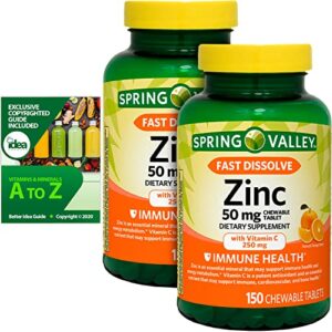 spring valley fast dissolve zinc with vitamin c, chewable tablets, orange, 150 ct (2 pack) bundle with exclusive “vitamins & minerals – a to z” – better idea guide (3 items)