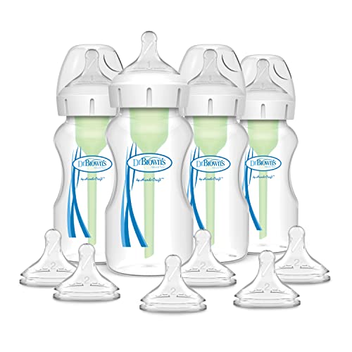 Dr. Brown's Options+ Wide-Neck Anti-Colic Baby Bottle - 9oz - 4pk and Options+ Wide-Neck Baby Bottle Nipple, Level 2 (3 Months+), 6 Count