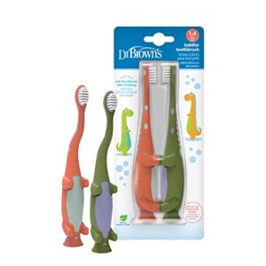 dr. brown’s baby and toddler toothbrush, green and orange dinosaur 2-pack, 1-4 years