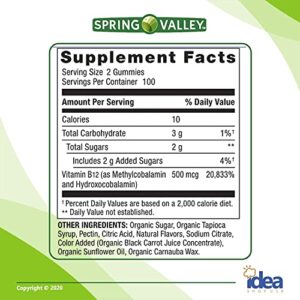 Vitamin B12 Organic Vegetarian Gummies, Metabolism Support with Methylcobalamin by Spring Valley, 500 mcg, 100 Ct Bundle with Exclusive Vitamins & Minerals - A to Z - Better Idea Guide (2 Items)