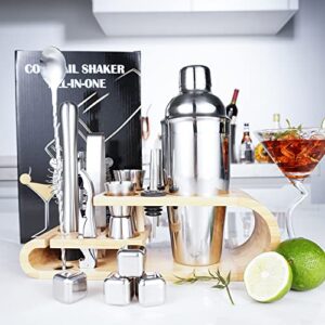 Mixology Bartender Kit, SuperCook Cocktail Shaker Set, Bar Accessories for The Home Bar Set, 25 OZ Martini Shaker, Drink shakers Cocktail with Bamboo Stand, Alcohol Mixer Shaker Set Gifts for him