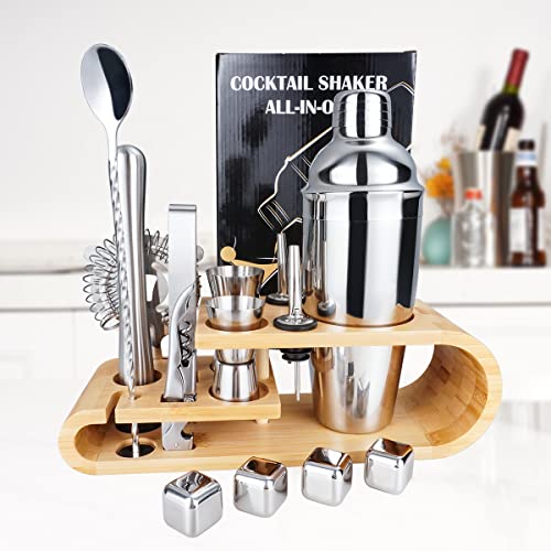 Mixology Bartender Kit, SuperCook Cocktail Shaker Set, Bar Accessories for The Home Bar Set, 25 OZ Martini Shaker, Drink shakers Cocktail with Bamboo Stand, Alcohol Mixer Shaker Set Gifts for him