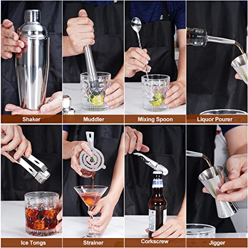 Mixology Bartender Kit, SuperCook Cocktail Shaker Set, Bar Accessories for The Home Bar Set, 25 OZ Martini Shaker, Drink shakers Cocktail with Bamboo Stand, Alcohol Mixer Shaker Set Gifts for him