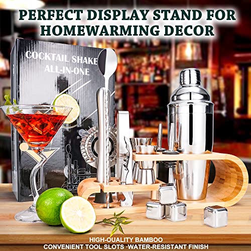 Mixology Bartender Kit, SuperCook Cocktail Shaker Set, Bar Accessories for The Home Bar Set, 25 OZ Martini Shaker, Drink shakers Cocktail with Bamboo Stand, Alcohol Mixer Shaker Set Gifts for him