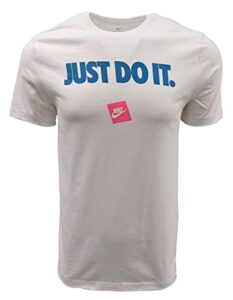 nike mens just do it box crewneck t-shirt (large, white/blue text (nike box))